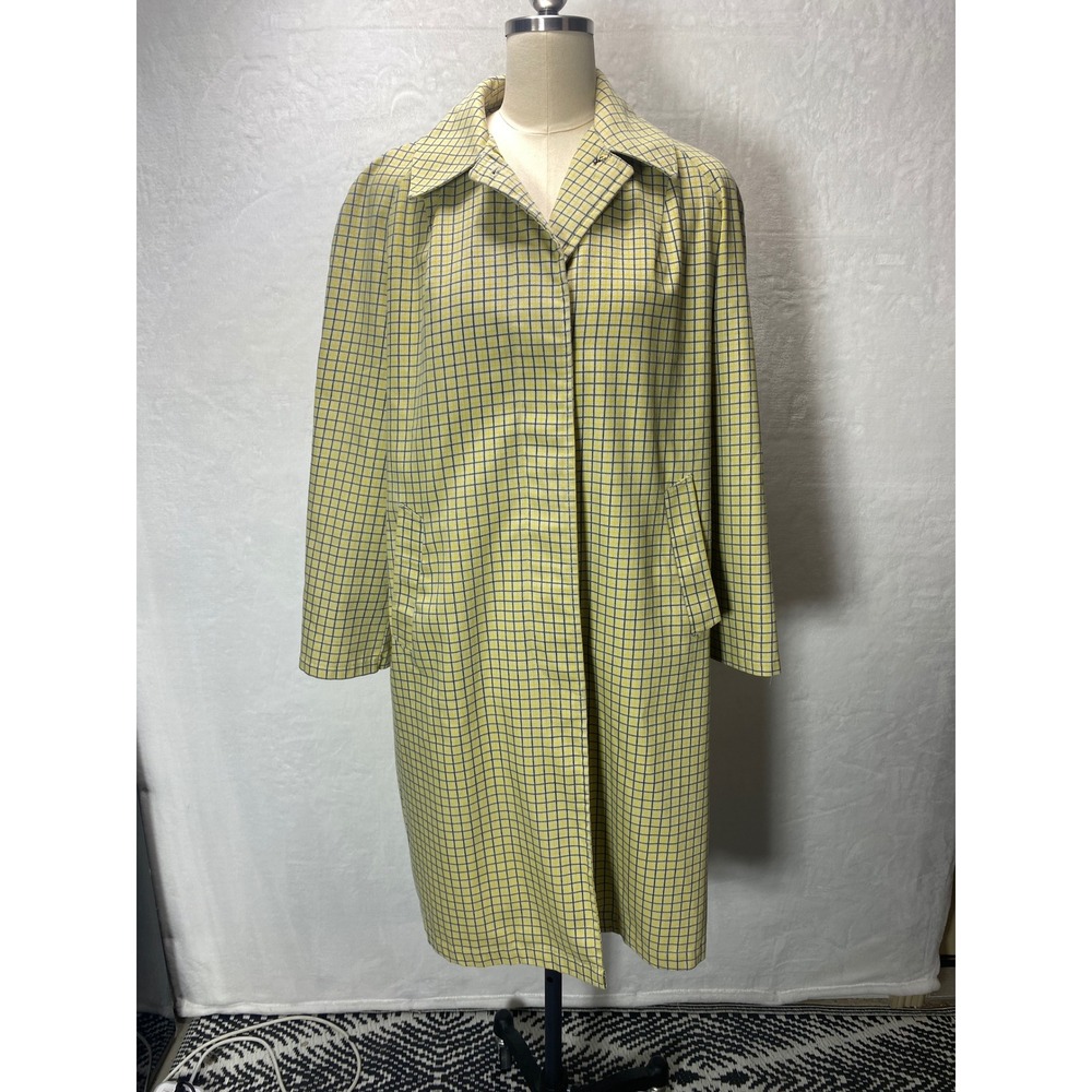 Vintage 70s Sears Perma Prest Plaid Long Jacket Coat‎ Blue Yellow Grid